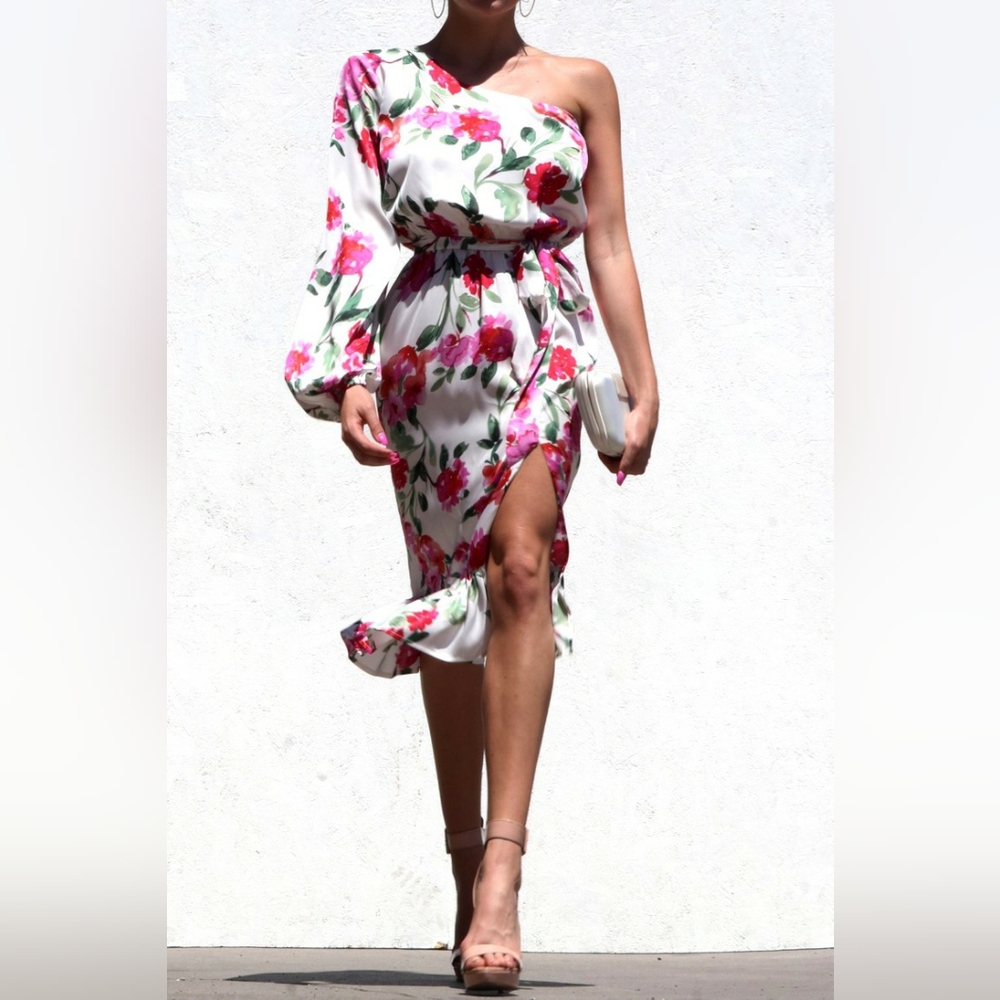 One Shoulder Floral Dress